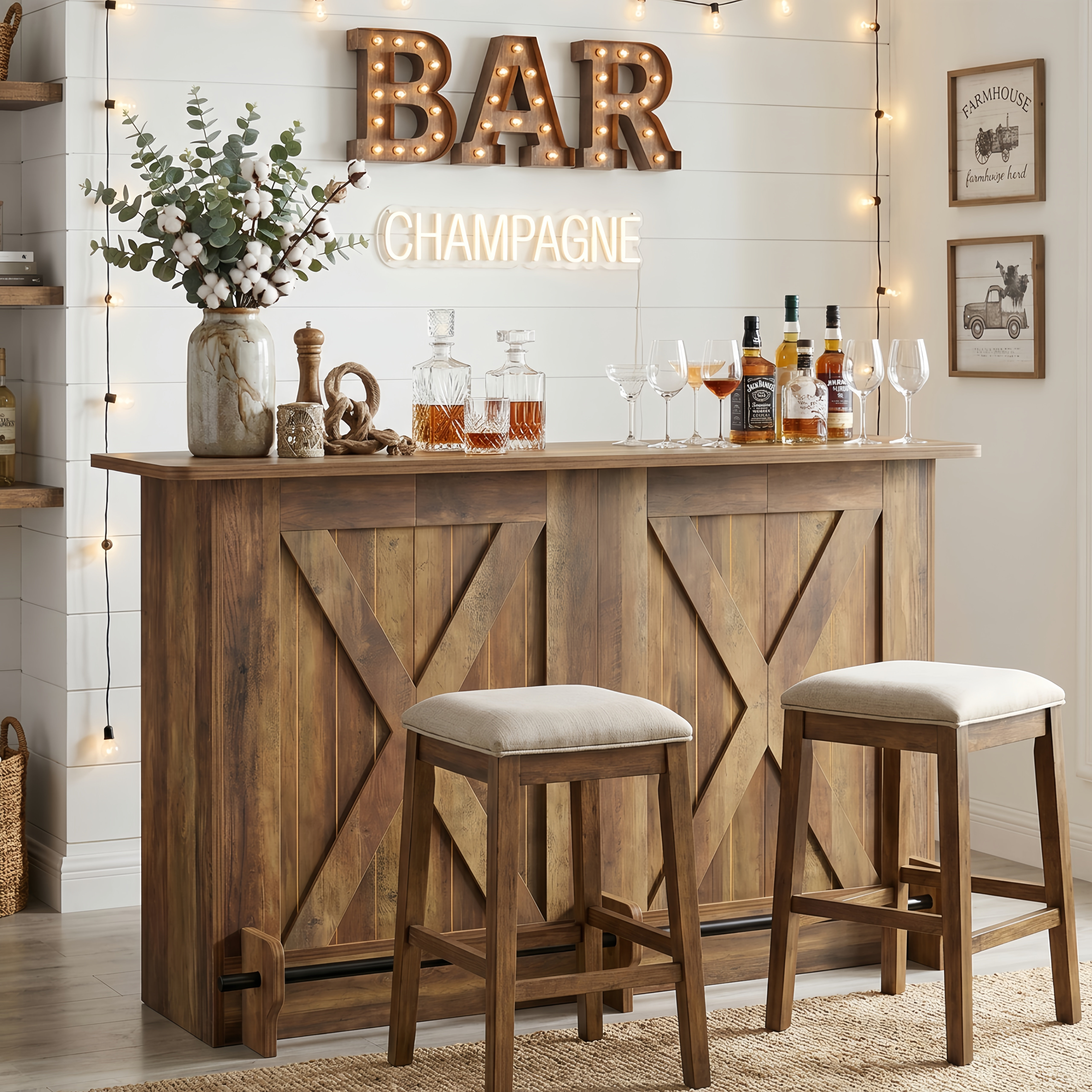 XDYZ 63-Inch Home Bar Unit Wine Bar Table With 2-Tier Storage